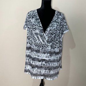 Maurices Womens Blouse Shirt V Neck Grey White Stones on Neckline Short Sleeve 2